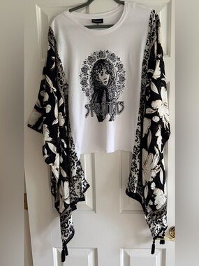 Upcycled Custom Stevie Nicks Poncho OSFM White Tee